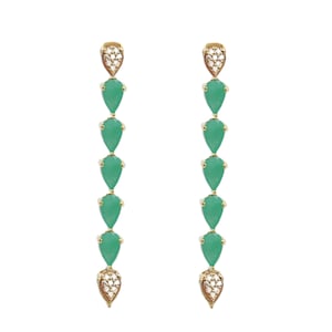 Green Emerald Dangle Earring real 14k yellow Gold Long Emerald Earrings Natural Emerald