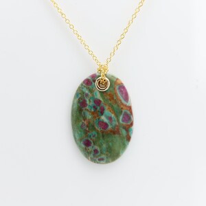 Stone Pendant Natural Ruby Fuchsite Green & Red Stone Necklace (#7) image 10