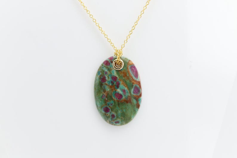 Stone Pendant Natural Ruby Fuchsite Green & Red Stone Necklace (#7) image 10