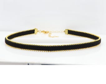 Black Gold Lace Choker Adjustable Length black chokers (#23)