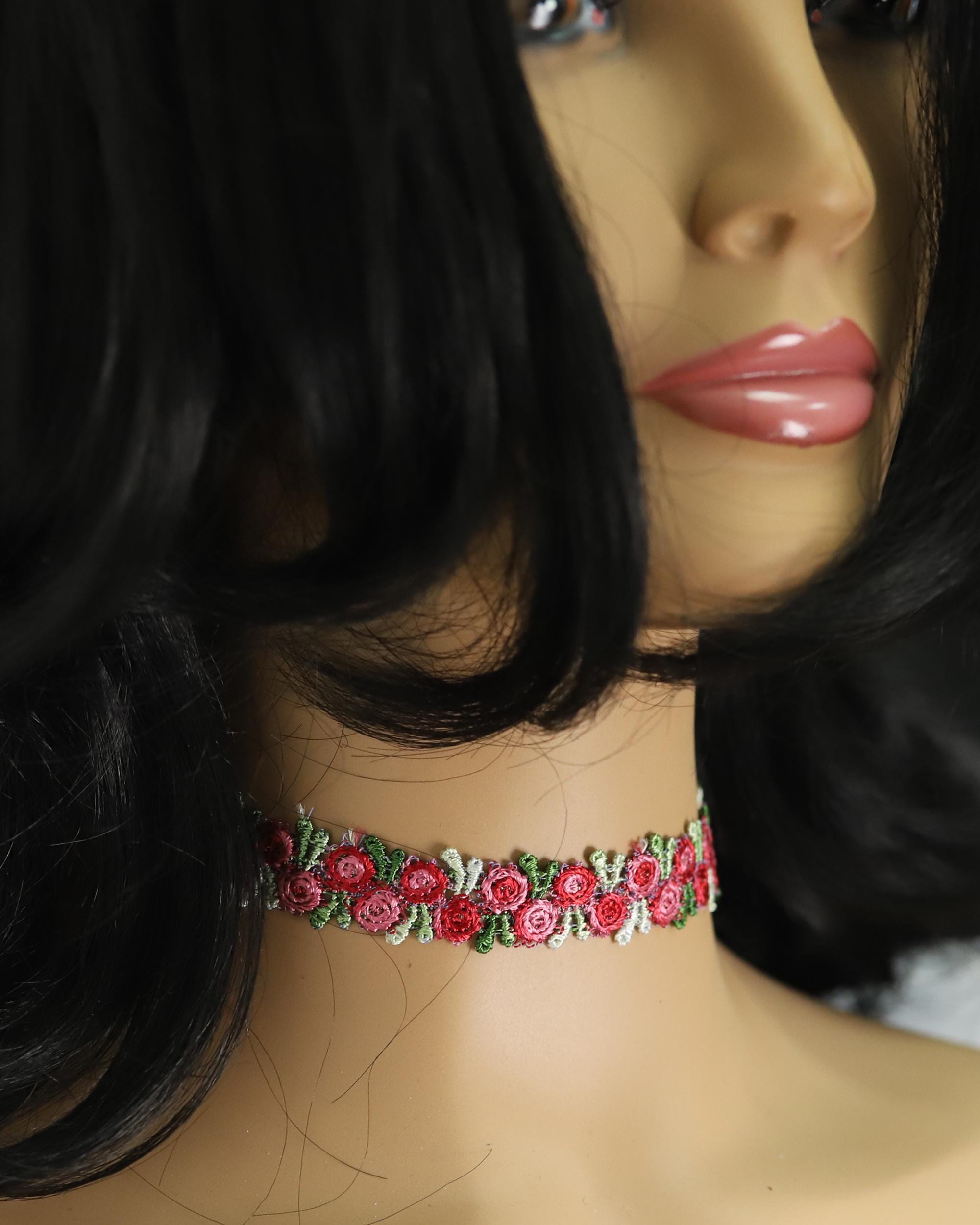Floral Choker Red Chokers Adjustable Flower Necklace (#6) - Etsy