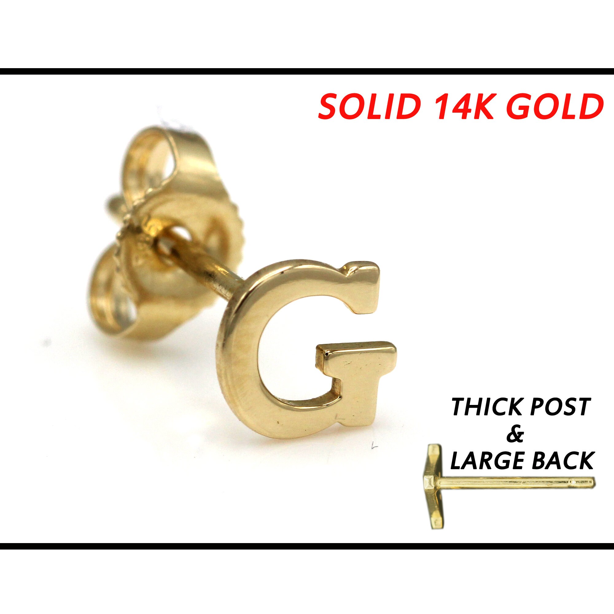 1 Gold Initial Stud Earrings Solid 14k Gold Alphabet Earring Etsy