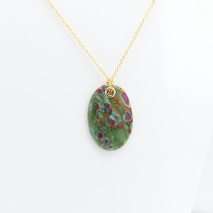 Stone Pendant Natural Ruby Fuchsite Green & Red Stone Necklace (#7) image 3
