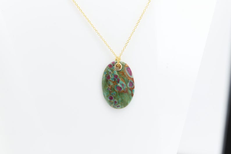 Stone Pendant Natural Ruby Fuchsite Green & Red Stone Necklace (#7) image 3
