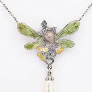 Angel Goddess Wing Dangle Pearl Sterling Silver 925 Enamel Necklace