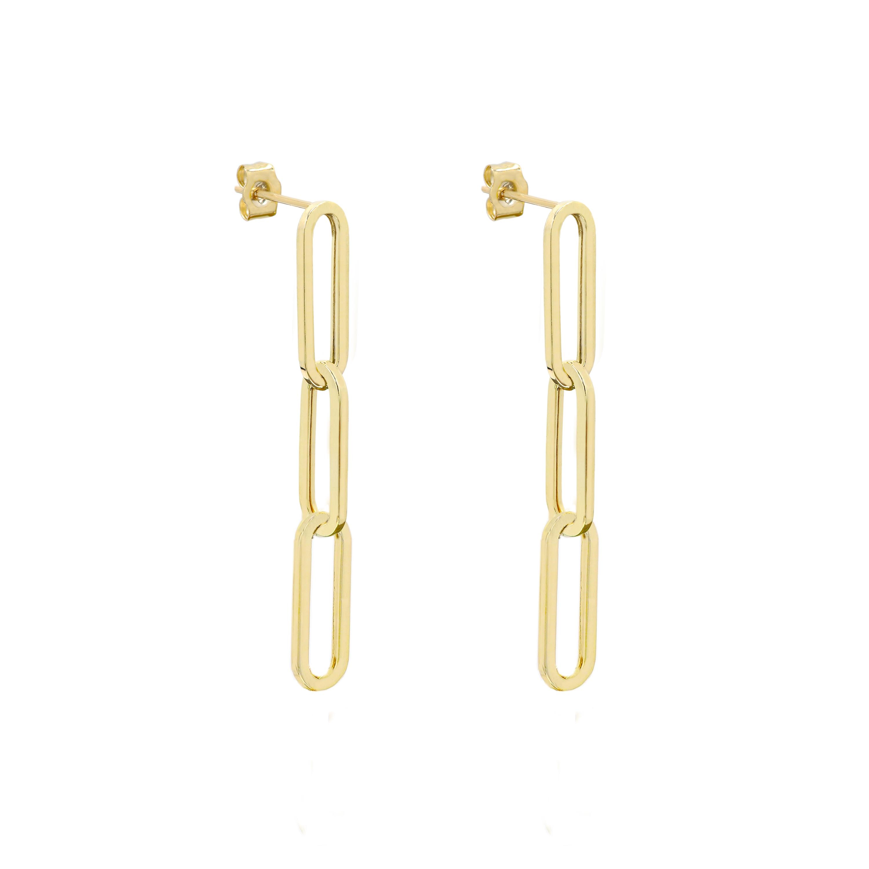 14k Gold Paperclip Dangle Earrings - 1.5 Inch Length