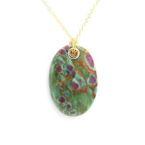 Stone Pendant Natural Ruby Fuchsite Green & Red Stone Necklace (#7) image 1