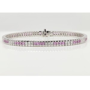 Pink Sapphire Tennis Bracelet Natural Diamond and Natural Sapphire 18k White Gold