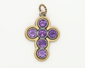 Amethyst Vintage Cross 18k and Silver two tone made in Italy purple gemstone