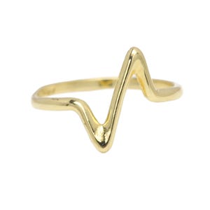 14k Gelbgold Herzschlag Ring - Verstellbare Massiv Gold Band
