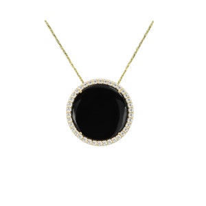14k geelgouden zwarte onyx-hangerketting met natuurlijke diamanten