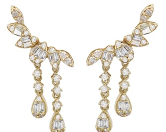 14k Yellow Gold Diamond Ear Climber Earrings