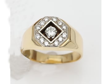 Vintage 585 Gelbgold Herrenring mit Diamant, Größe 11,5