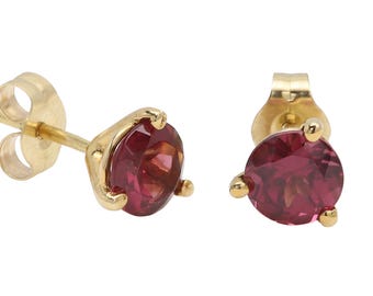 Orecchini a bottone in oro giallo 14k con granato naturale, gemma AAA da 5,0 mm