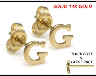 Gold Initial G Ohrstecker 14K GELB GOLD Edel Klein Süsses Alphabet Ohrringe Geburtstag Geschenk 1 Paar (2 Stück)