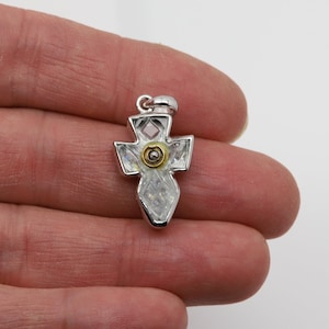 Vintage Aquamarine Cross Natural Gemstone Cross and a diamond in sterling silver Pendant (#44)