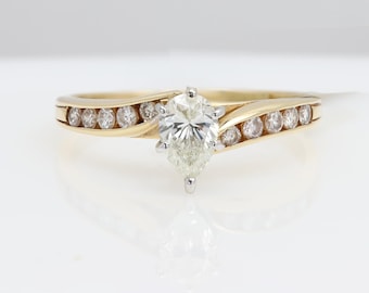 Vintage 14k Yellow Gold Pear Diamond Ring: .55 Carat Engagement Ring