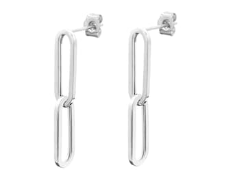 14k White Gold Paperclip Dangle Earrings: Italian Chain
