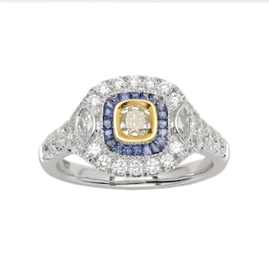 Art Deco 18k Ring Yellow Diamond and Blue Sapphire