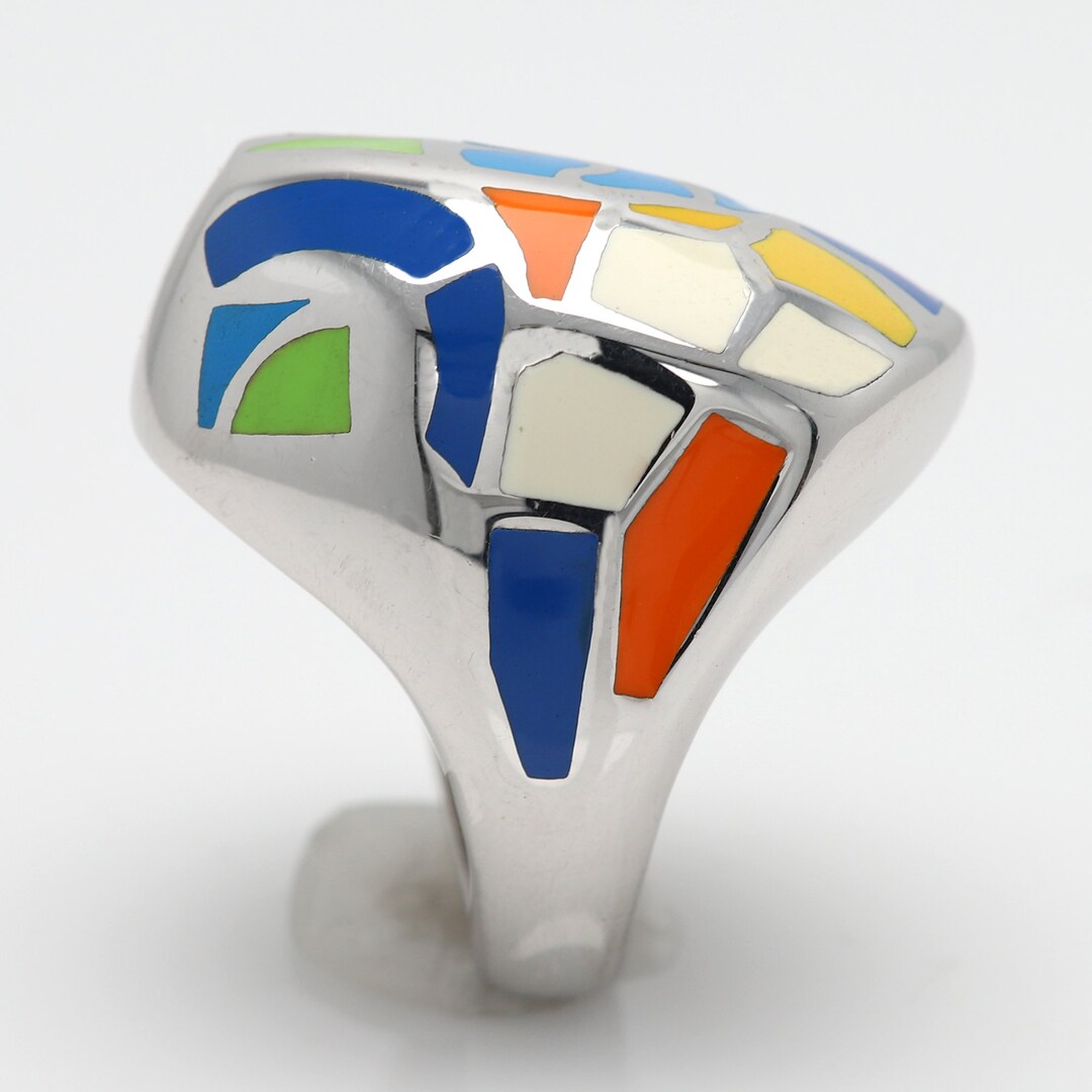 Art Ring Sterling Silver Famous Artist Gaudi Enamel Inspired Artistic ...