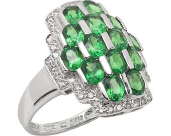 Tsavorite Ring 14K White Gold Natural Gemstone & Diamonds Green cocktail ring