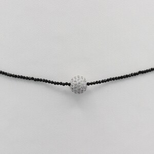 Ball choker white zc bead & black spinel adjustable 12.5 -15.5 #35 Small
