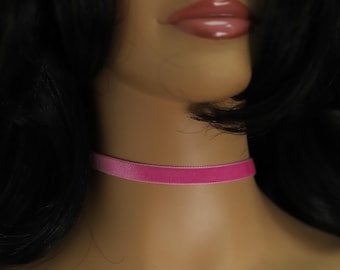 Pink Swiss Velvet Choker Adjustable fancy Chokers (#49)