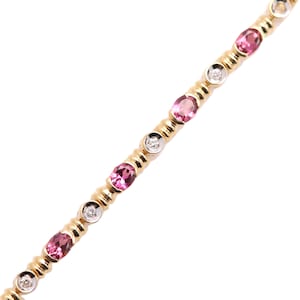 Pink Tourmaline Tennis Bracelet 14k Yellow Gold and Diamonds