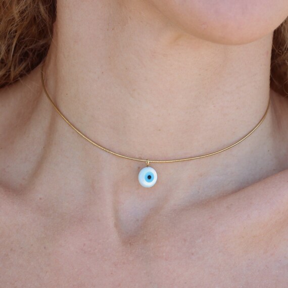 Evil Eye Choker Necklace Thin Wire Sterling Silver Choker Etsy