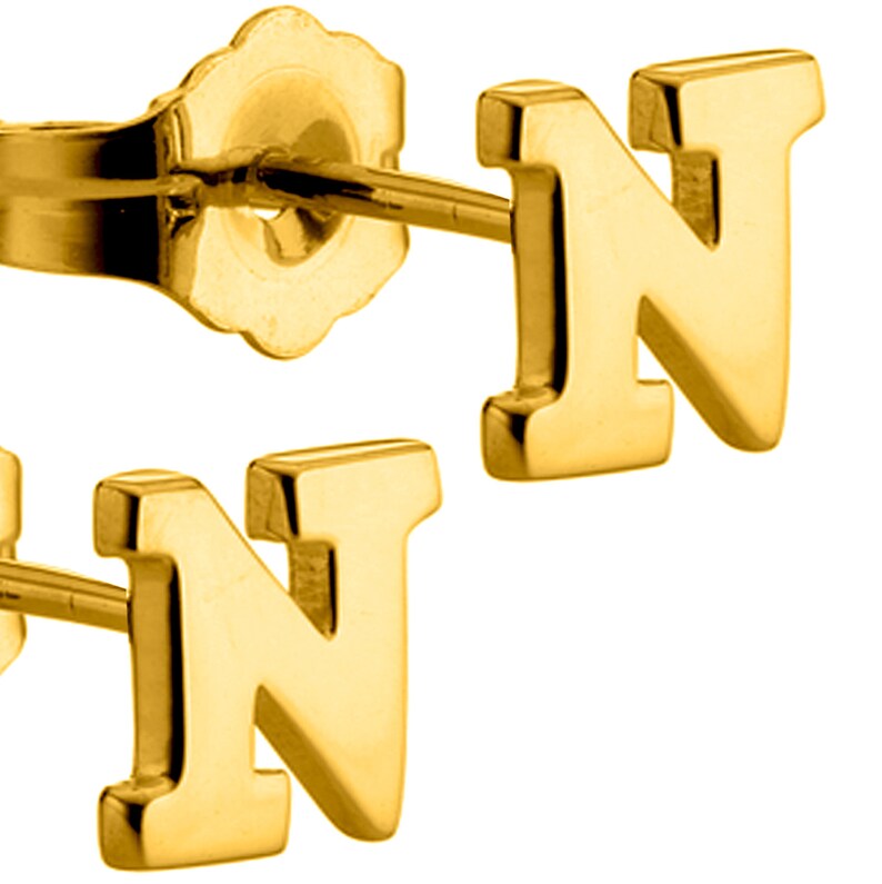 ALPHABET Initial N Stud Earrings 14K YELLOW GOLD Classy Design Cute size 5.0mm 2 Pieces 1 Pair