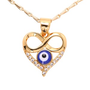 Evil Eye Heart Shape Pendant with infinity symbol and Blue Eye