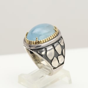 Natural Aquamarine Ring Sterling Silver & 18k Gold