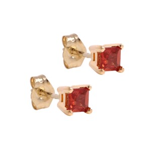 Square Earrings Studs Real Red Sapphire 14k Yellow Gold Stud Earrings Natural Red Gemstone (pair) 3.0mm