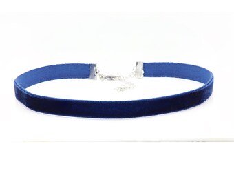 Dark Blue Swiss Velvet Choker: Adjustable Alloy Necklace