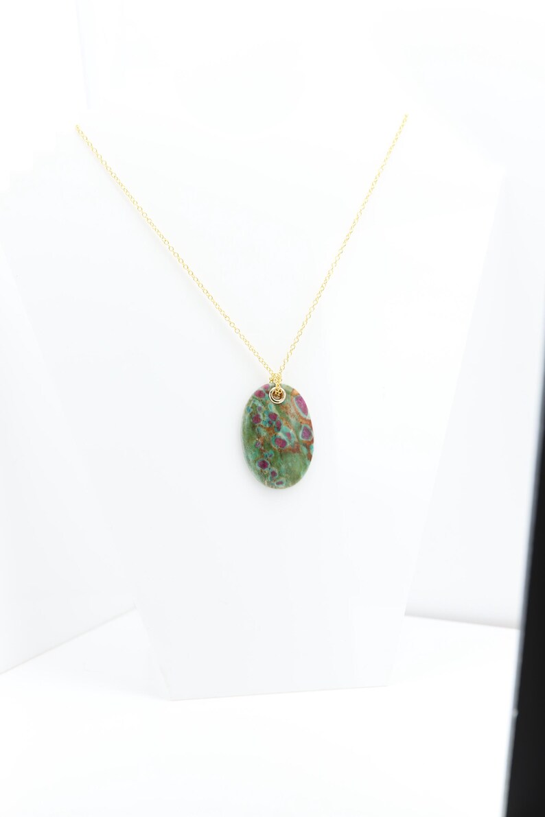 Stone Pendant Natural Ruby Fuchsite Green & Red Stone Necklace (#7) image 11