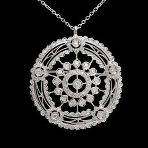 18k Edwardian Reproduction Pendant Pin Brooch Large Circle with Diamonds