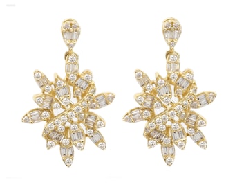 14k Gold Diamond Chandelier Earrings: Snowflake Cluster Dangle