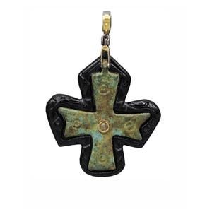 Byzantine Bronze Cross: Black Onyx & Sterling Silver Necklace
