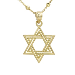 14k Yellow Gold Star of David Pendant - Jewish Star Necklace