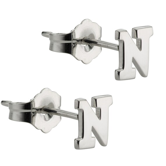 ALPHABET Initial N Stud Earrings 14K YELLOW GOLD Classy Design Cute size 5.0mm 2 Pieces 1 Pair