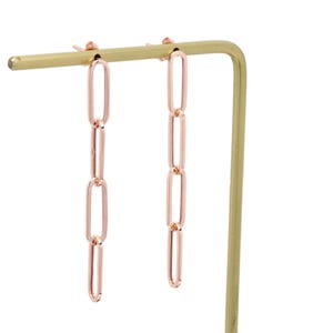 14k Rose Gold Paperclip Dangle Earrings: Italian Chain