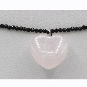 Quartz Heart Choker: Black Spinel Beads, Sterling Silver