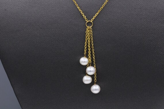 Pearl Chain Necklace 14k Yellow Gold Dangle Pearl Necklace #003 - Etsy