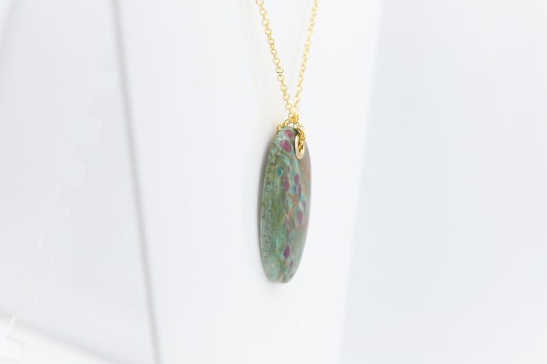 Stone Pendant Natural Ruby Fuchsite Green & Red Stone Necklace (#7) image 2