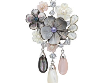 Vinani Ciondolo Fiore Con Perla E Catena A Serpente In Argento 925 - Gioiello Anallergico Made In Germany, 2ABP-S45