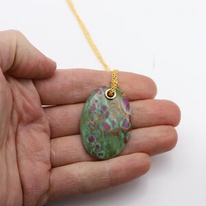 Stone Pendant Natural Ruby Fuchsite Green & Red Stone Necklace (#7) image 9