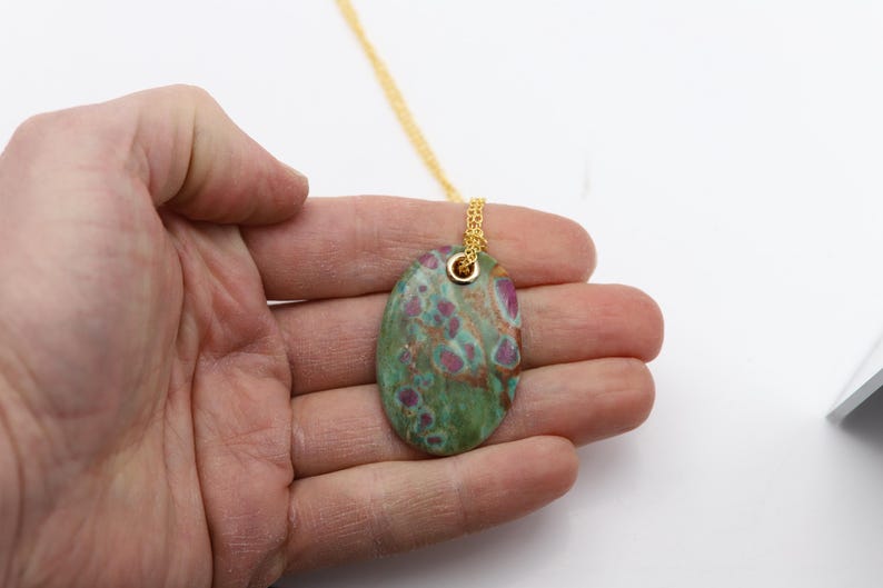Stone Pendant Natural Ruby Fuchsite Green & Red Stone Necklace (#7) image 9