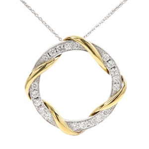 Circle of Life Diamond Pendant 14k White and yellow Solid 14k Gold circle