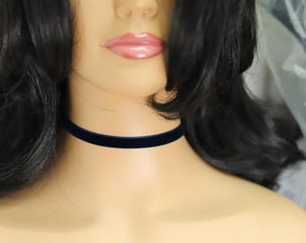 Dark Blue Swiss Velvet Choker: Adjustable Necklace