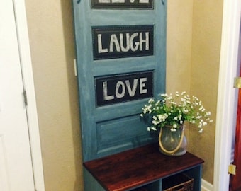 Reclaimed Vintage Door Hall Tree and Bench